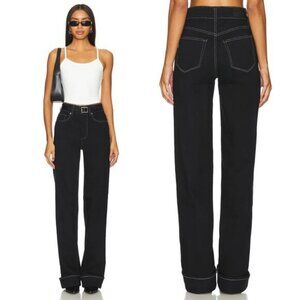 NWOT Paige Sasha Wide Cuff Jeans Twilight Black High Rise Contrast Stitching 27